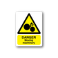 Danger moving machinery sticker with yellow hazard triangle and bold DANGER text