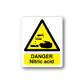 Nitric acid warning sticker: yellow hazard triangle, “DANGER” and “Nitric acid”