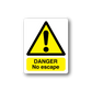 Danger No Escape warning sticker with yellow triangle and black “No escape” text