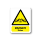 Warning sticker with yellow triangle, black hands icon, and DANGER Noise text