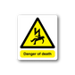 Safety warning sticker with skull lightning and 'Danger of death' text