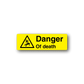 Yellow Danger Of death sticker with black warning triangle logo