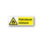 Petroleum mixture warning sticker with flame triangle and yellow label