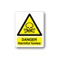 Danger warning sticker with yellow hazard triangle, skull icon, and DANGER Harmful fumes