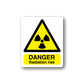 Radiation risk warning sticker with yellow hazard triangle and DANGER Radiation risk text