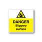Danger slippery surface warning sticker with triangle icon and bold text