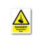Danger suspended load sticker with yellow warning triangle and text DANGER, Suspended Load