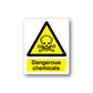 Dangerous chemicals sticker with yellow warning triangle, skull, and black text