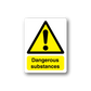Rectangle warning sticker with yellow triangle, exclamation, and 'Dangerous substances' text