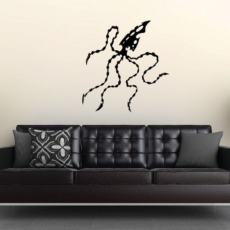 Dangle squid decal, black dotted sea-creature silhouette