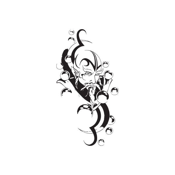 Wizard decal with black celestial line art, moon and swirl accents