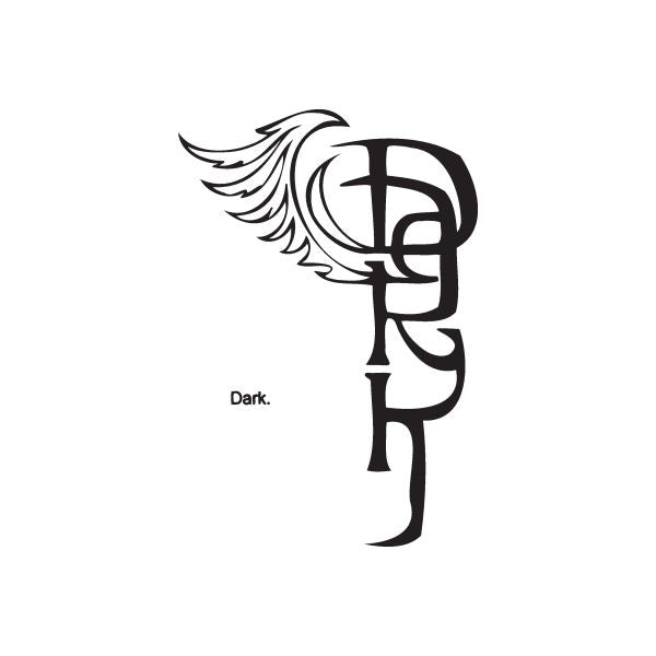 Dark graffiti decal with winged emblem and stylized lettermark