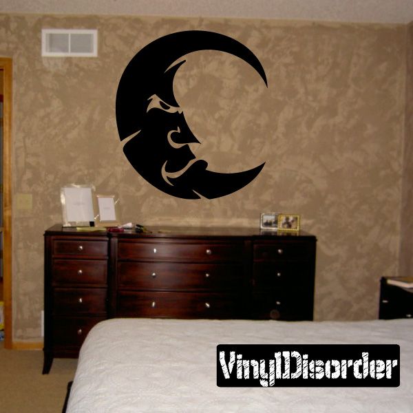 Dark Moon decal with black crescent moon and sleeping cat face silhouette