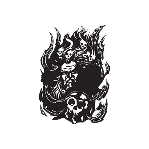 Dark Necromancer decal with black skull and flame, gothic fantasy design