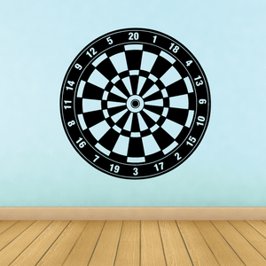 Dartboard wall decal with black-and-white numbered target and bullseye