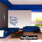 Blue darting shark vinyl wall decal with circular motion lines