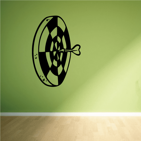 Dartboard wall decal with dart, dark green and black circular design