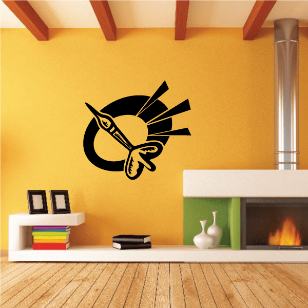 Darts wall decal vinyl graphic with black dartboard and yellow dart