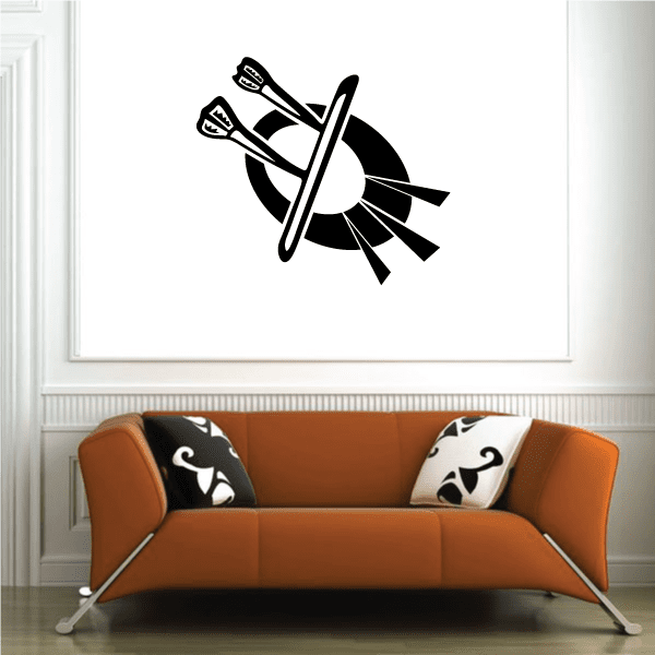 Black and white dartboard wall decal with two crossing darts