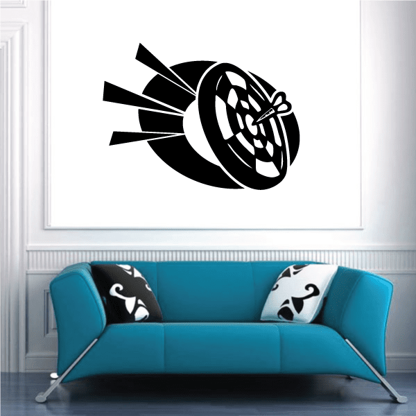 Black dartboard and darts vinyl wall decal with circular target graphic