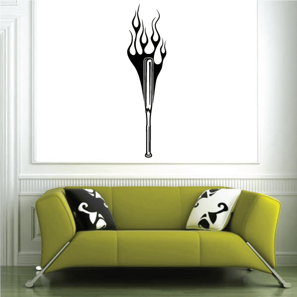 Black flame torch wall decal with stylized flames and tapered handle