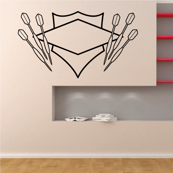 Black outline darts wall decal with hexagon shield and four darts
