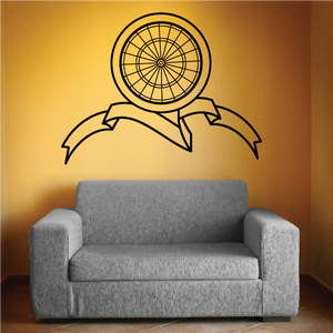 Black dartboard wall decal with banner ribbons