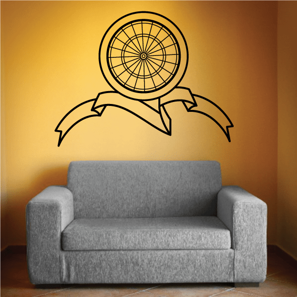 Black dartboard wall decal with banner ribbons
