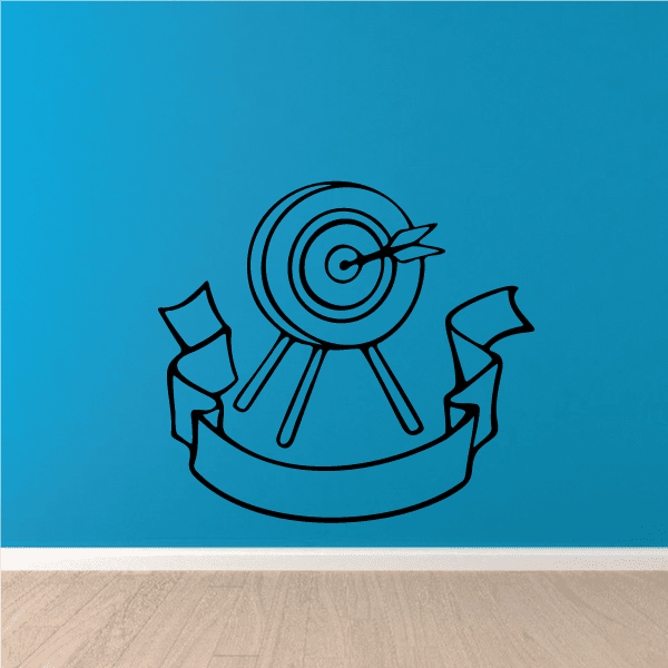Darts wall decal: bullseye target with darts and ribbon banner