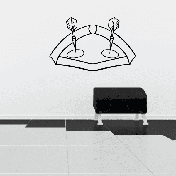 Darts wall decal with arched banner and two darts, vinyl sticker outline