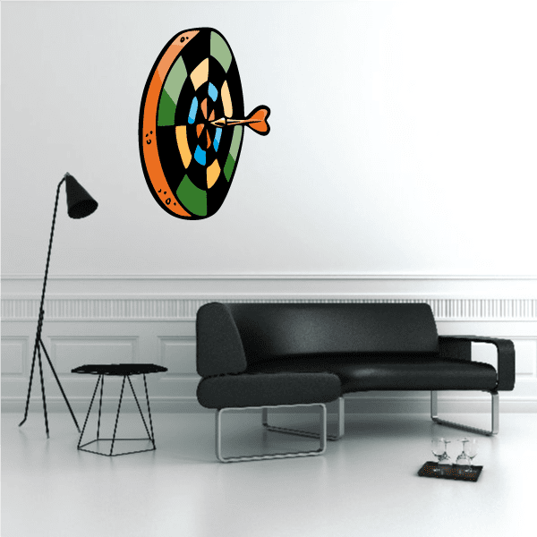 Dartboard wall decal vinyl sticker, colorful target design in orange, green, blue, and yellow