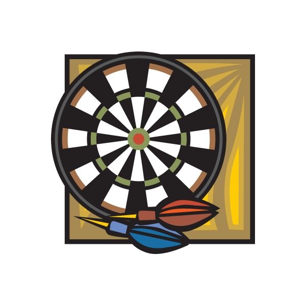 Darts wall decal sticker with dartboard and two crossed darts on square background