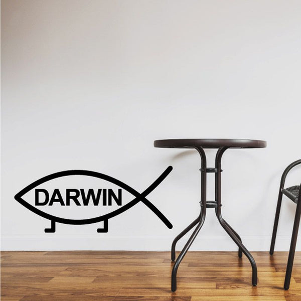 Darwin evolution fish decal with DARWIN text in black fish outline