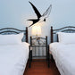 Swallow wall decal, black bird with white wing outlines and wings spread