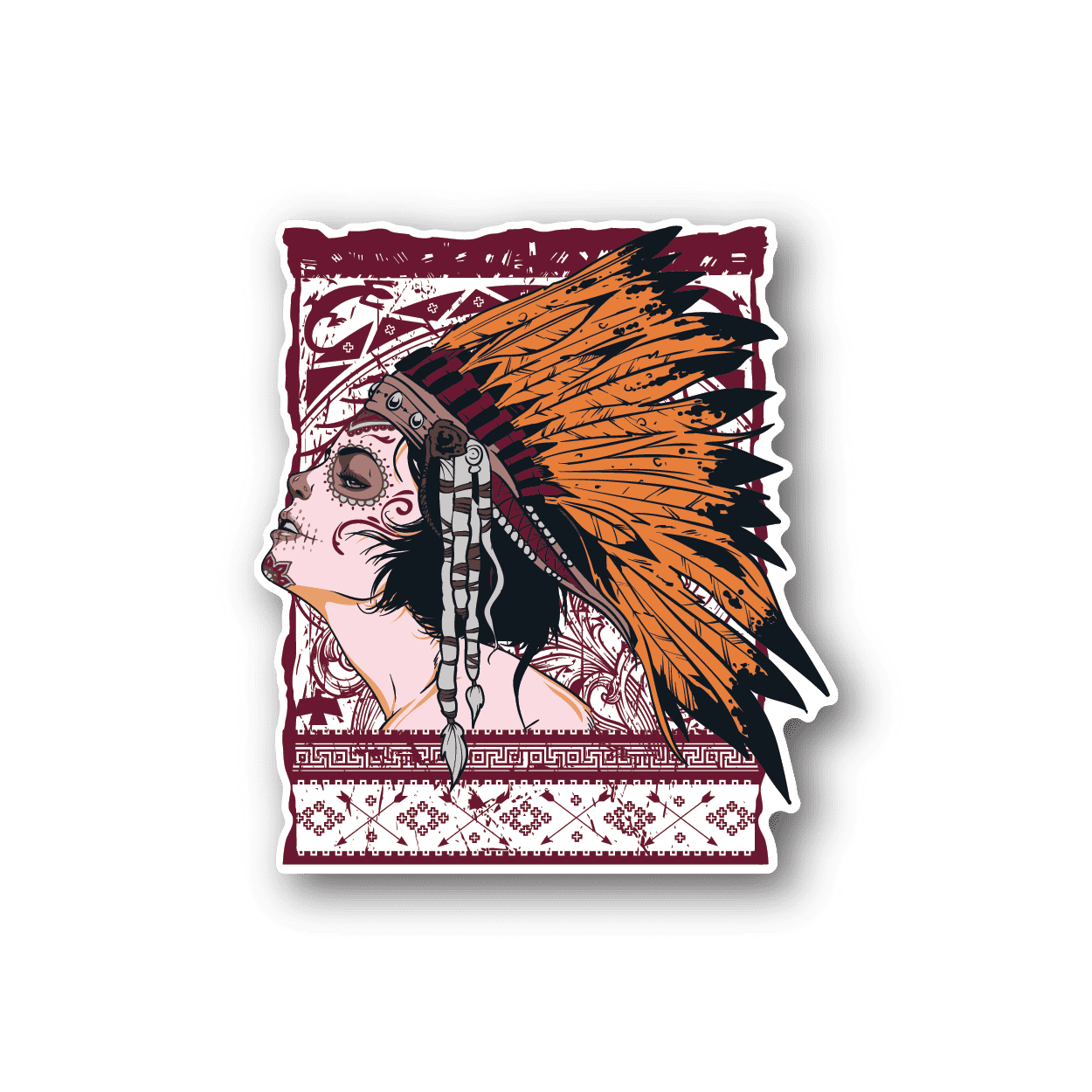 Image of Day of the Dead Indian Girl Chief Sticker