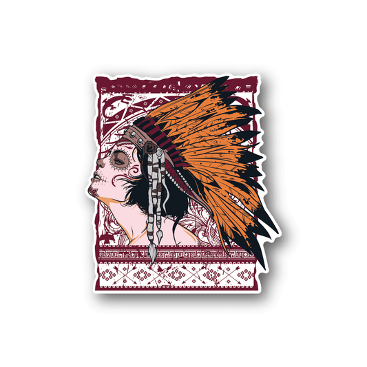 Image of Day of the Dead Indian Girl Chief Sticker