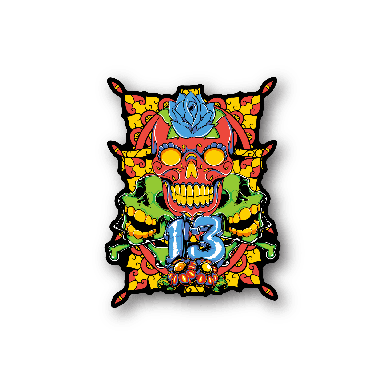 Image of Day of the Dead Lucky Number 13 Sticker