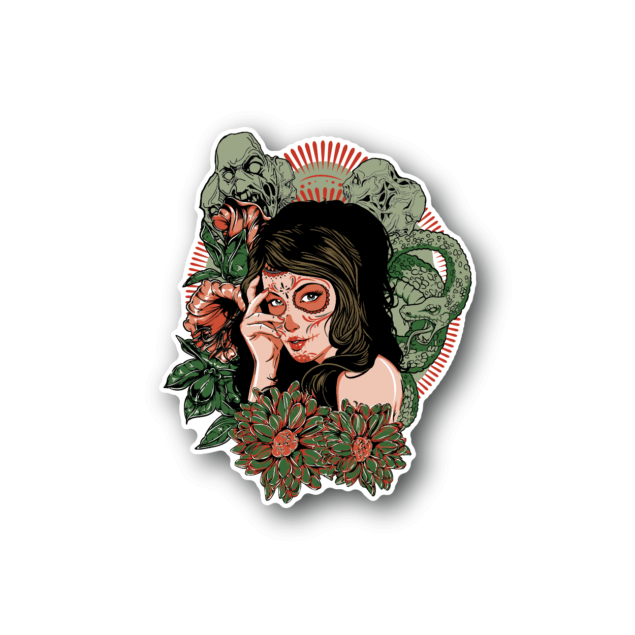 Image of Day of the Dead Queen Of Beasts Sticker