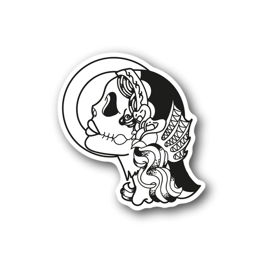 Image of Day of the Dead Woman with Moon Sticker