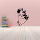 Cartoon mouse wall decal, black outline with flowers