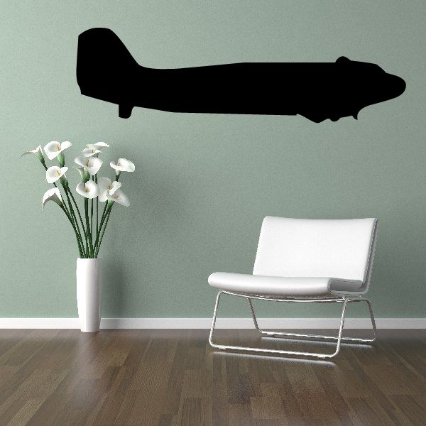 DC-3 airplane decal, black side-profile aircraft silhouette