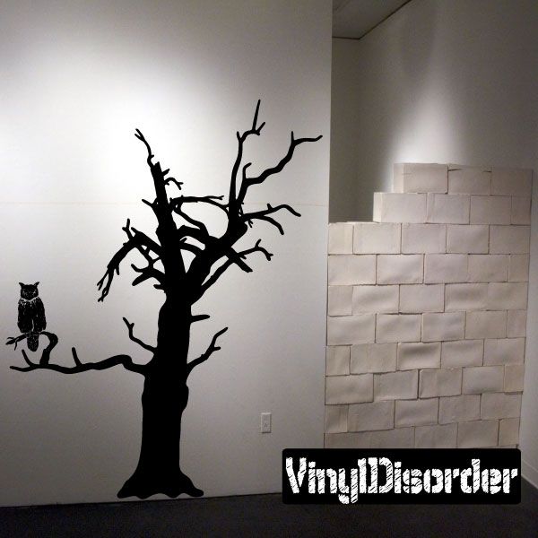 Wall decal kit: black dead tree silhouette with owl and winding branches