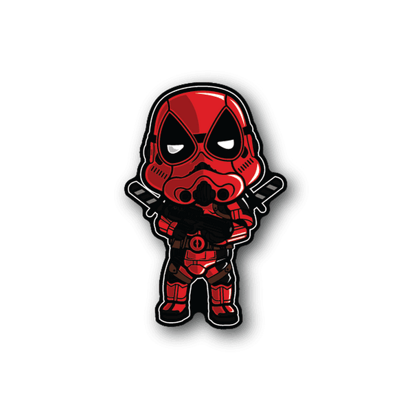 Dead trooper vinyl sticker with red helmeted character, black outline, and blaster