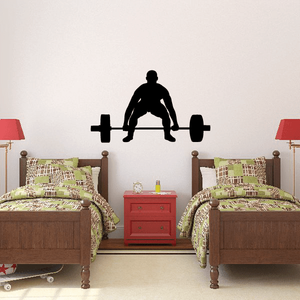 Deadlift bodybuilder decal with black weightlifter silhouette lifting a barbell