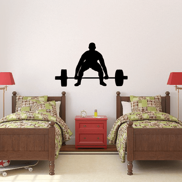 Deadlift bodybuilder decal with black weightlifter silhouette lifting a barbell