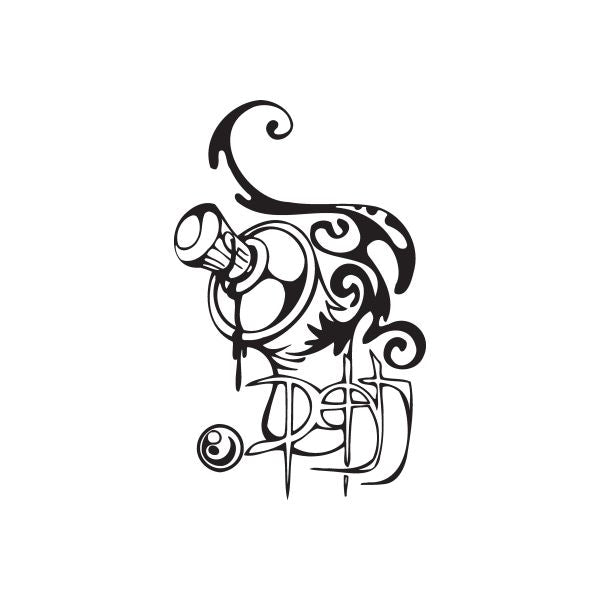 Stylized death graffiti decal featuring a skull and roses, black and white