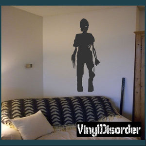 Zombie silhouette wall decal with decayed hands and torn details