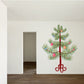 Decorated Christmas tree sapling clear sticker with red ribbon and colorful ornaments
