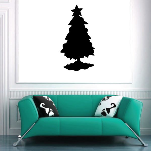 Image of Decorated Christmas Tree Silhouette Decal