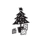 Black Christmas tree wall decal with stars, swirls, and present boxes